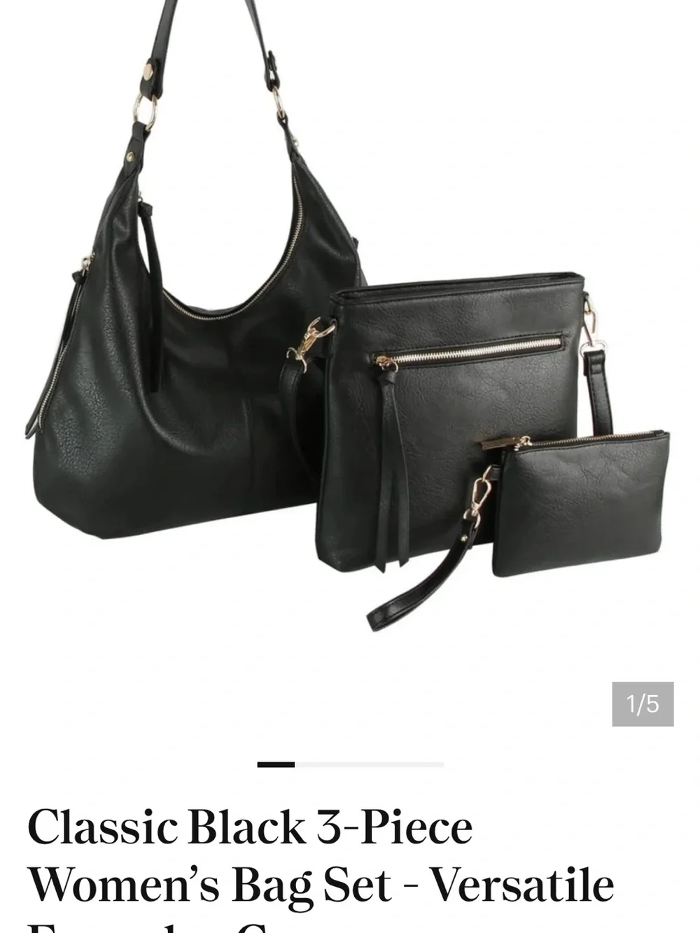 Classic Black 3-Piece Women’s Bag Set - Versatile Carry Options